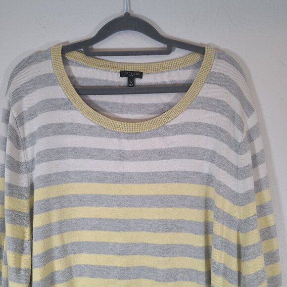 Talbots Plus Cotton Blend Yellow Gray Cream Stripe Round Neck Sweater Size 3X - Picture 2 of 7